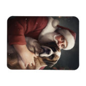 セントバーナードとサンタクロースのクリスマス マグネット (横)