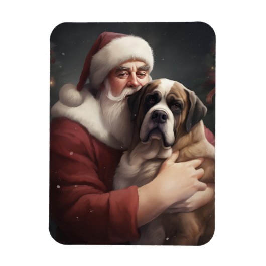 セントバーナードとサンタクロースのクリスマス マグネット (縦)
