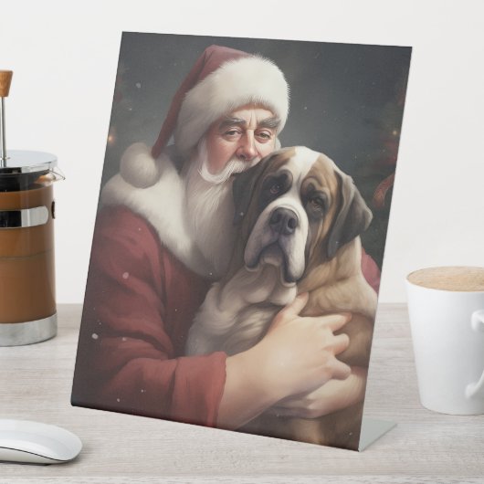 セントバーナードとサンタクロースのクリスマス 台座サイン (インサイチュ)