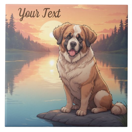 セントバーナードと湖 タイル (正面)