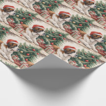 セントバーナードのクリスマスツリーの水彩画