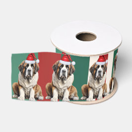 セントバーナードのクリスマス柄 おもしろい犬のホリデーグッズ グログランリボン
