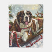 セントバーナードのクリスマス フリースブランケット (正面)