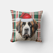 セントバーナードの犬のシーズンプレイドのクリスマス クッション (正面)
