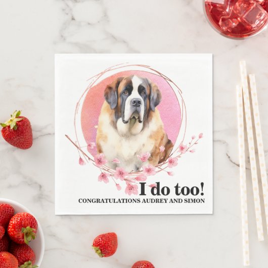 セントバーナードの結婚式のナプキンに犬の写真 スタンダードランチョンナプキン (インサイチュ)