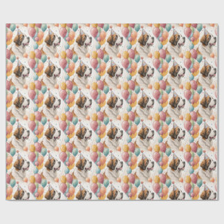 セントバーナードの誕生日バルーン 水彩画 ラッピングペーパー