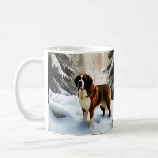 セントバーナードの雪を降らせて クリスマス コーヒーマグカップ (左)