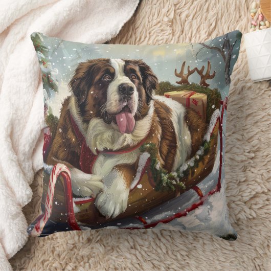 セントバーナード犬のクリスマス クッション (ブランケット)