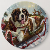 セントバーナード犬のクリスマス 缶バッジ (正面)