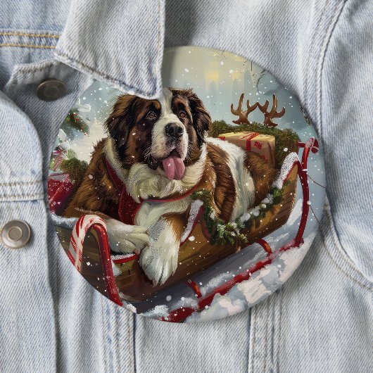 セントバーナード犬のクリスマス 缶バッジ (インサイチュ)