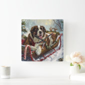 セントバーナード犬 クリスマス フェスティブ スクエア壁時計 (ホーム)