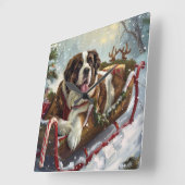 セントバーナード犬 クリスマス フェスティブ スクエア壁時計 (傾斜)