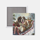セントバーナード犬 クリスマス フェスティブ マグネット (正面/裏面)