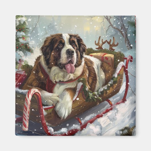 セントバーナード犬 クリスマス フェスティブ マグネット (正面)