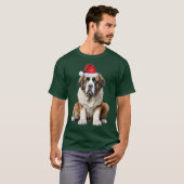 セントバーナード サンタ 犬好き 楽しいクリスマス Tシャツ (正面フル)