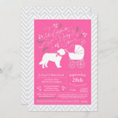 セントバーナード 犬 ベイビーシャワー 女の子 ピンク 招待状 (正面/裏面)
