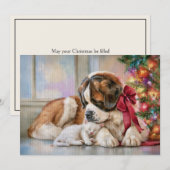 セントバーナード 白い子猫 暖炉 クリスマス (正面/裏面)