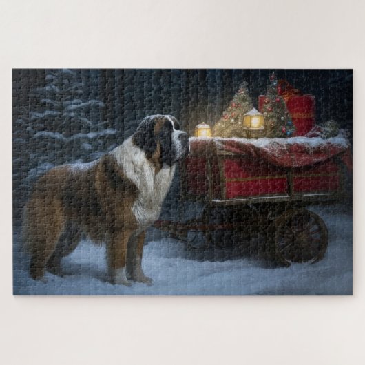セントバーナード 雪のそり クリスマスの飾り ジグソーパズル (横)