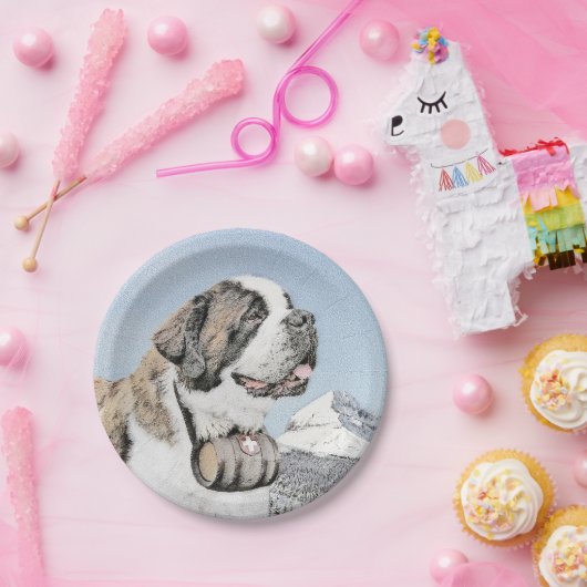 セントバーナ絵画ードズカウトオリジナルドッグアート ペーパープレート (パーティー)