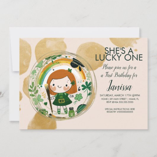 セントパッツラッキー誕生日ガールシャームロックアーティスト 招待状 (正面)
