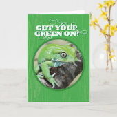 セントパテおもしろいィの日のカエルに緑を与える カード (黄色い花)