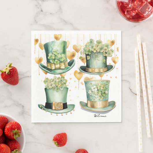 セントパディの日のためのレプレショーン帽子と金ゴールドハート スタンダードランチョンナプキン (インサイチュ)