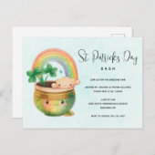 セントパディーズデイレインボー&クローバーパーティの招待状 ポストカード (正面/裏面)