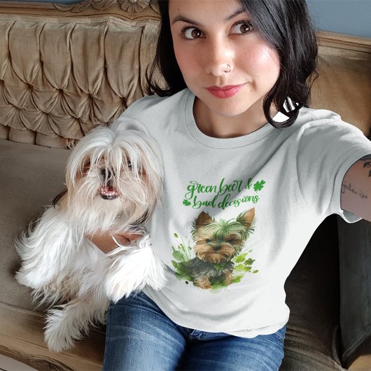 セントパトリックおもしろいヨークシャーテリアグリーンビールと悪い決断 トライブレンドTシャツ