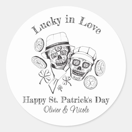 セントパトリックのカスタムネームスugar Skull Lucky in Love ラウンドシール (正面)