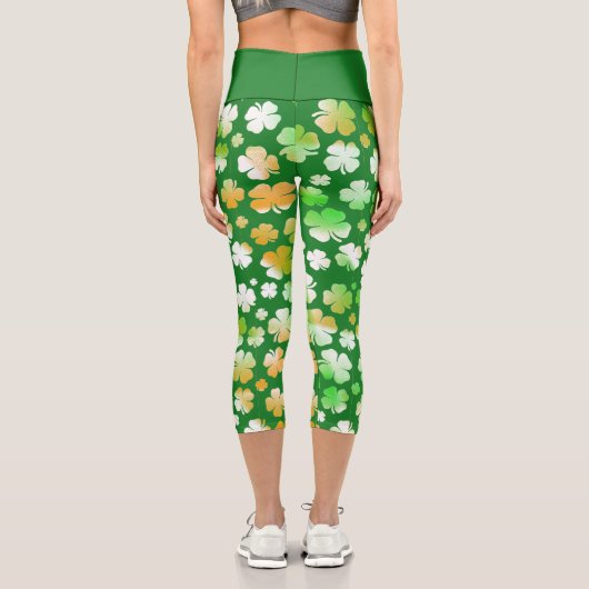 セントパトリックのシャムロックパターングリーンホワイトオレンジ カプリレギンス (裏面)