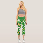 セントパトリックのシャムロックパターングリーンホワイトオレンジ カプリレギンス (正面)