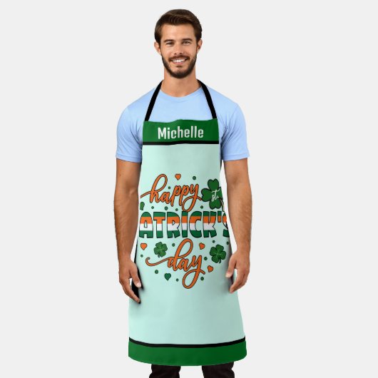 セントパトリックのデイエプロン – 名前をカスタムするキッチンギフト エプロン (着用した状態)
