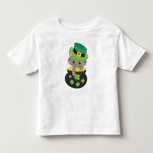 セントパトリックのデイキャットクローバー金ゴールドポット トドラーTシャツ (正面)