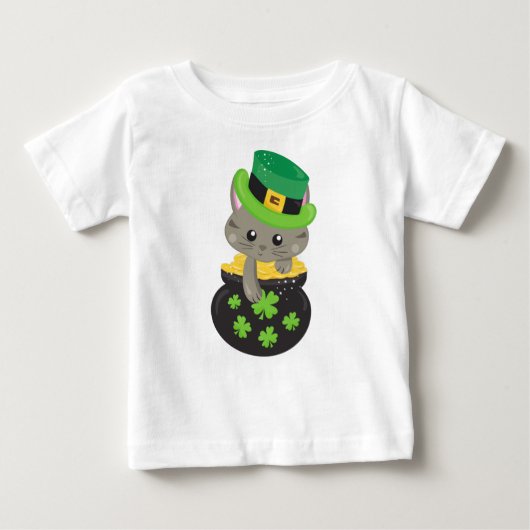 セントパトリックのデイキャットクローバー金ゴールドポット ベビーTシャツ (正面)