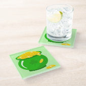 セントパトリックのデイシャムロックポット金ゴールドケルト結び目模様 ガラスコースター (アングル)