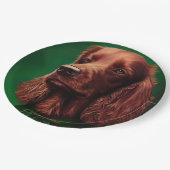 セントパトリックのデイドレスを着たアイルランドの赤いセッター犬 ペーパープレート (アングル)