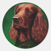 セントパトリックのデイドレスを着たアイルランドの赤いセッター犬 ラウンドシール (正面)