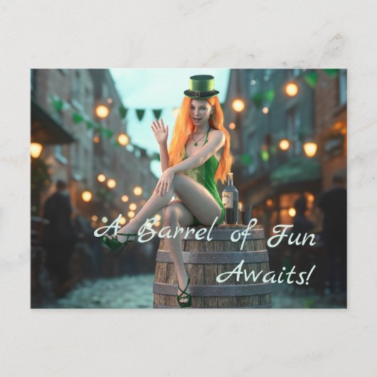 セントパトリックのデイ美しいが樽の上に座る ポストカード (正面)