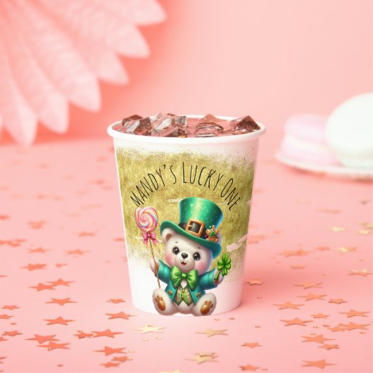 セントパトリックの日かわいいクマ緑の金ゴールドキャンディ 紙コップ (インサイチュ)