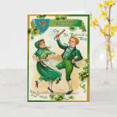 セントパトリックの日のアイルランドの男の子および女の子の踊り カード (黄色い花)