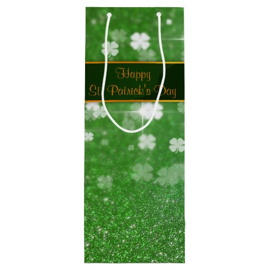 セントパトリックの日のグリッターのシャムロック ワインギフトバッグ (裏面)