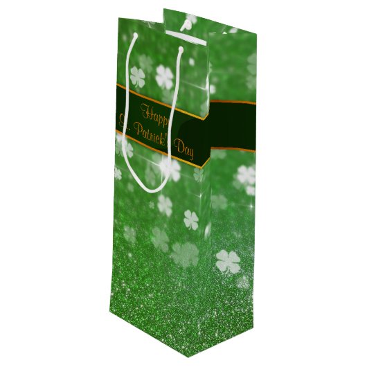 セントパトリックの日のグリッターのシャムロック ワインギフトバッグ (裏面アングル)