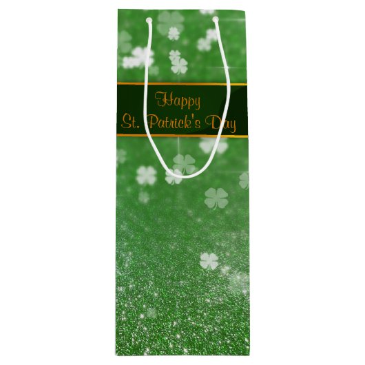 セントパトリックの日のグリッターのシャムロック ワインギフトバッグ (正面)