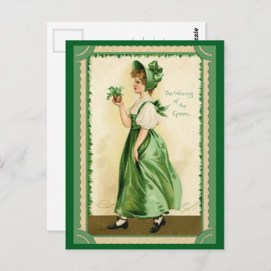 セントパトリックの日のグリーンヴィンテージ ポストカード (正面/裏面)
