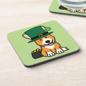 セントパトリックの日のコーギーの小妖精犬の子犬の小犬 コースター (左側)