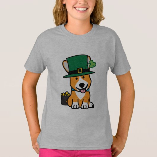 セントパトリックの日のコーギーの小妖精犬の子犬の小犬 Tシャツ (正面)