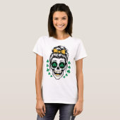 セントパトリックの日のシャムロックとお団子のドクロ Tシャツ (正面フル)
