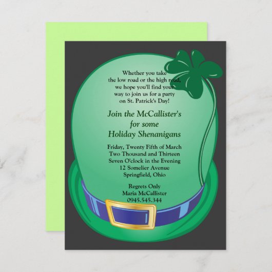 セントパトリックの日のシャムロックの帽子のパーティの招待状 招待状 (正面/裏面)