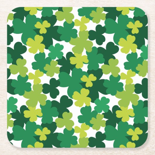 セントパトリックの日のシャムロックパターン スクエアペーパーコースター (正面)