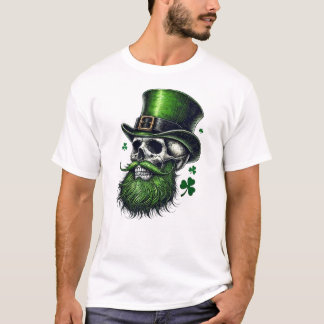 セントパトリックの日のスカルと緑のひげ Tシャツ